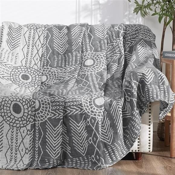 Boho 100% Cotton Blanket Muslin 50"x60" Lightweight 3-Layer Throw Blanket - Picture 7 of 7